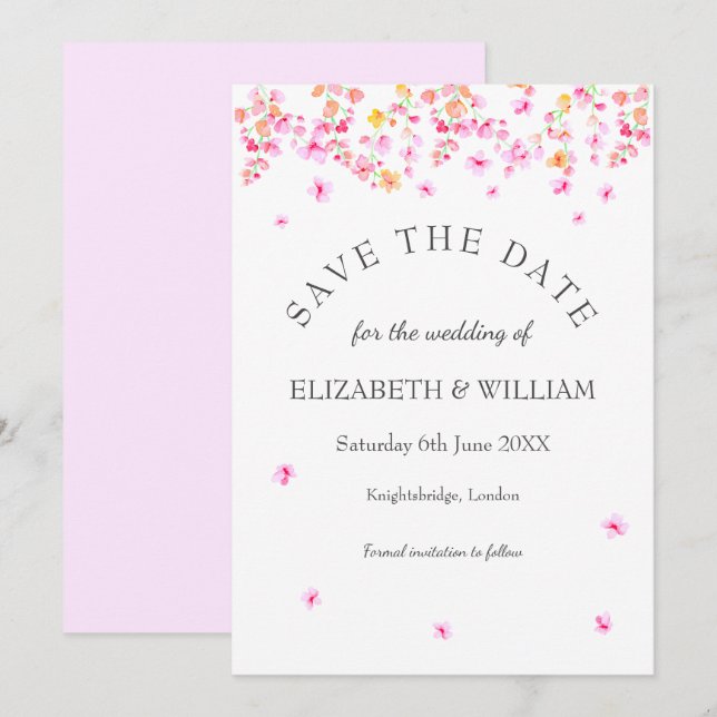 Elegant Blossom BlumenWedding Save the Date Card Karte (Vorne/Hinten)