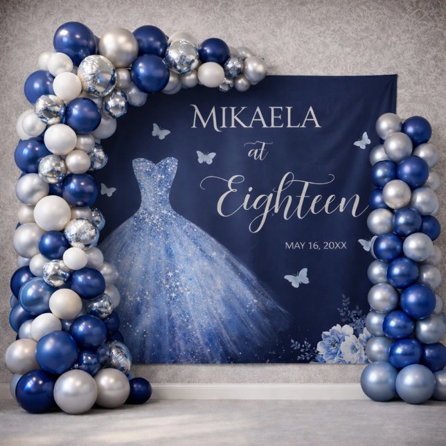 Elegant Blue 18th Birthday Backdrop Tapestry Wandteppich (Von Creator hochgeladen)