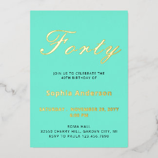 Elegant Blue 40 th Birthday Foil Einladung