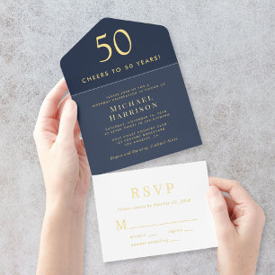 Elegant Blue 50. Geburtstagsparty All-in-One-Einladung