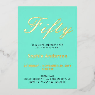 Elegant Blue 50 th Birthday Foil Einladung