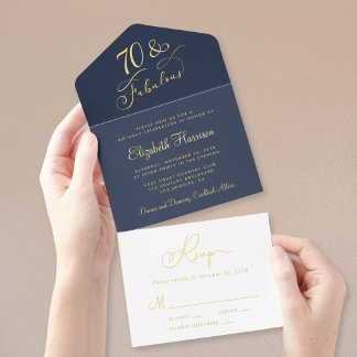 Elegant Blue 70. Geburtstagsparty All-in-One-Einladung