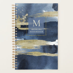 Elegant Blue Abstraktes Gold mit Monogramm Planer