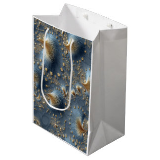 Elegant Blue and Gold Abstract Luxury Wrapping Pap Mittlere Geschenktüte