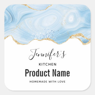 Elegant Blue and Gold Agate Border Kitchen Quadratischer Aufkleber