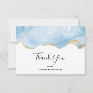 Elegant Blue and Gold Agate Border Vielen Dank Dankeskarte