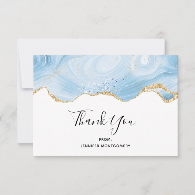 Elegant Blue and Gold Agate Border Vielen Dank Dankeskarte (Vorderseite)