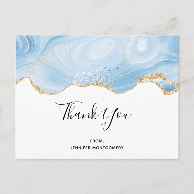 Elegant Blue and Gold Agate Border Vielen Dank Postkarte (Vorderseite)