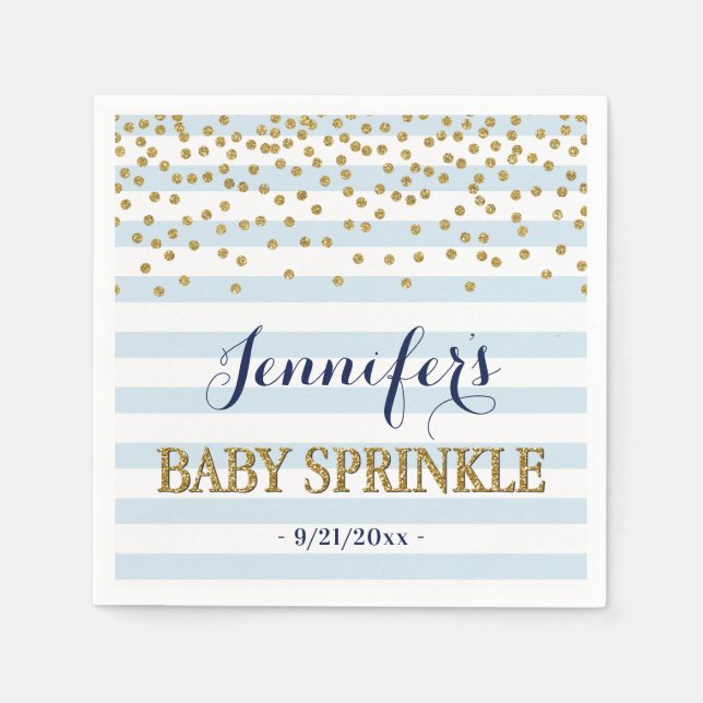 Elegant Blue and Gold Confetti Baby Boy Sprinkle Serviette (Vorderseite)