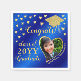 Elegant Blue and Gold Foto Class 2025 Abschluss Serviette