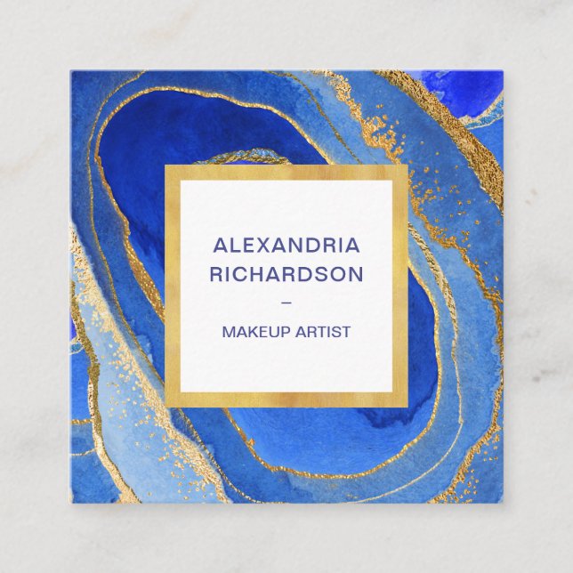 Elegant Blue and Gold Geode Quadratische Visitenkarte (Vorderseite)
