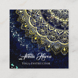 Elegant Blue and Gold Mandala Art Yoga Instruktor Quadratische Visitenkarte