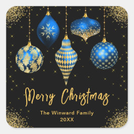 Elegant Blue and Gold Ornament Christmas Quadratischer Aufkleber