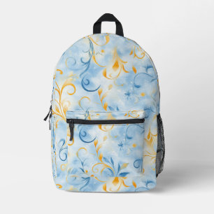Elegant Blue and Gold Paisley Inspiriert Leaf Bedruckter Rucksack