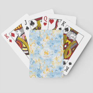 Elegant Blue and Gold Paisley Inspiriert Leaf Spielkarten