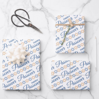 Elegant Blue and Gold Star von David Happy Passove Geschenkpapier Set