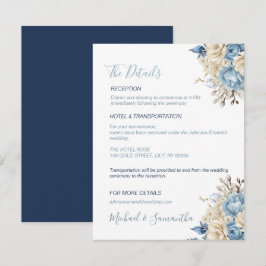 Elegant Blue and Ivory Rose Wedding Begleitkarte