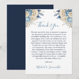 Elegant Blue and Ivory Rose Wedding Dankeskarte