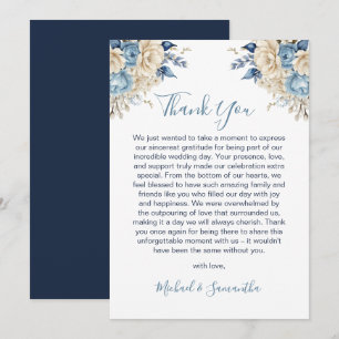 Elegant Blue and Ivory Rose Wedding Dankeskarte