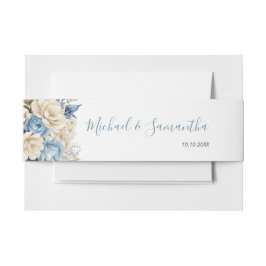 Elegant Blue and Ivory Rose Wedding Einladungsbanderole