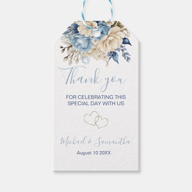 Elegant Blue and Ivory Rose Wedding Geschenkanhänger (Vorderseite)