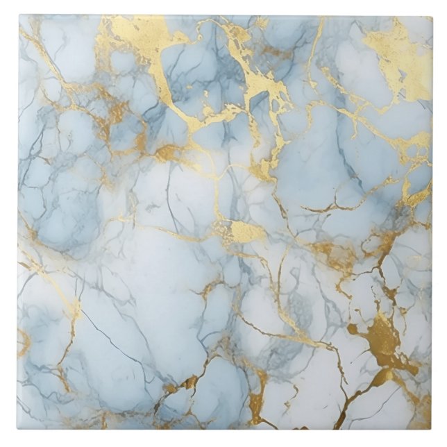 Elegant Blue And White Gold Marble Pattern  Fliese (Vorderseite)
