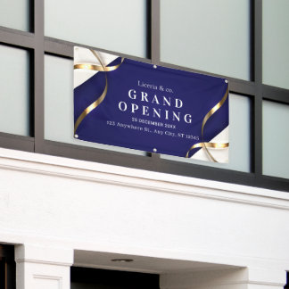 Elegant Blue and White Grand Opening Celebration Banner