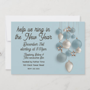 Elegant Blue and White Ornaments New Year's Eve Einladung
