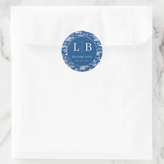 Elegant Blue and White Thank You Card Runder Aufkleber (Tasche)