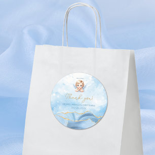 Elegant Blue Angel Boy Taufe Christening Runder Aufkleber