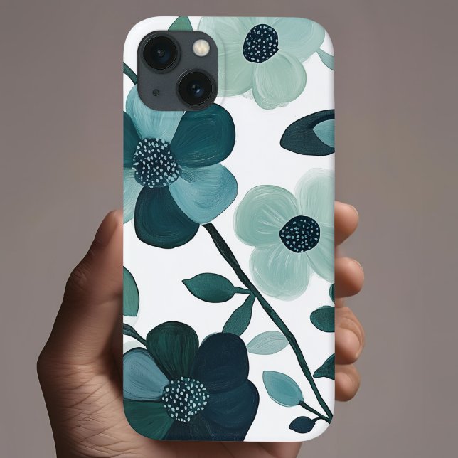 Elegant Blue Aqua Floral Botanical Phone Case (Von Creator hochgeladen)