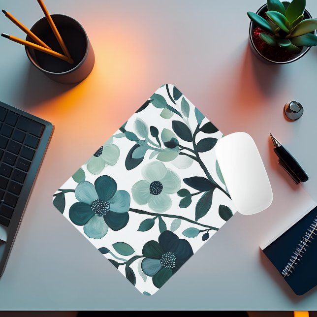Elegant Blue Aqua Floral Botanisches Mousepad (Von Creator hochgeladen)