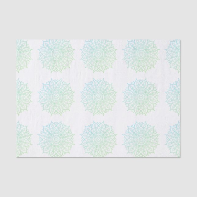 Elegant Blue Aqua Green Ombre Mandala Decoupage Seidenpapier (Vorderseite)