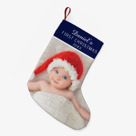 Elegant Blue Baby Photo Custom Name Kleiner Weihnachtsstrumpf