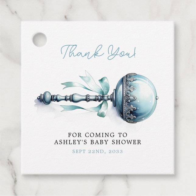 Elegant Blue Baby Rattle Boy Baby Shower Geschenkanhänger (Vorderseite)
