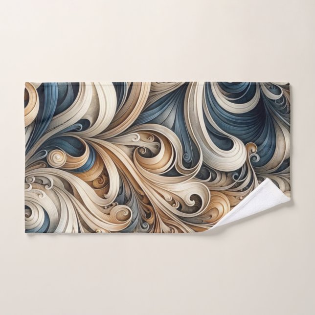 Elegant Blue Beige Baroque Swirl Pattern (Serviette à main)