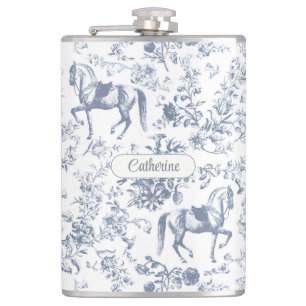 Elegant Blue Beige Reittier Toile Name Flachmann
