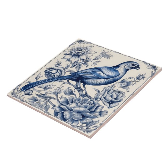 Elegant Blue Bird Azulejo Tile Design Fliese (Seite)