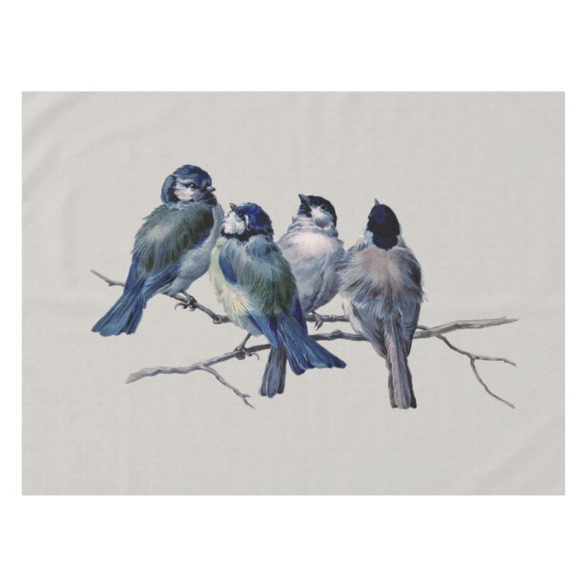 Elegant Blue Birds auf einer Zweigstelle Tischdecke (Vorderseite (Horizontal))