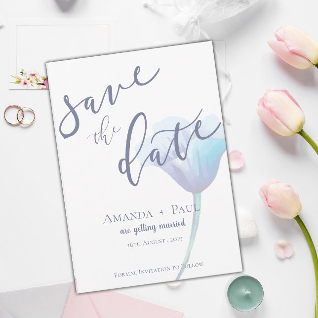 Elegant Blue Blume Einfaches Skript Hochzeit mit f Save The Date (Elegant Blue Flower Simple Script Floral wedding Save The Date)