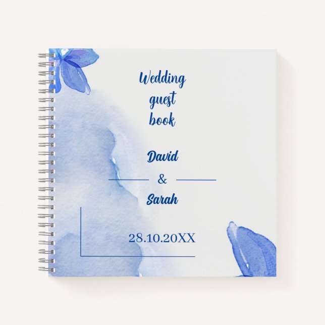 Elegant Blue Blume Personalisiert Wedding Guest Notizbuch (Vorderseite)