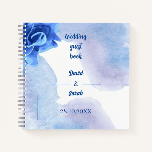 Elegant Blue Blume Personalisiert Wedding Guest Notizbuch (Vorderseite)