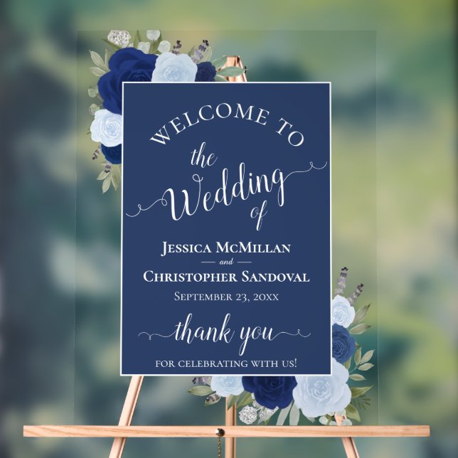 Elegant Blue Boho Chic Roses Wedding Welcome (Neutre)