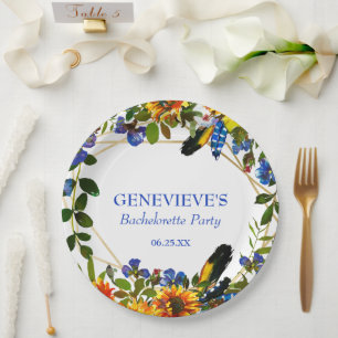 Elegant Blue Boho Floral Junggeselinnen-Abschied Pappteller