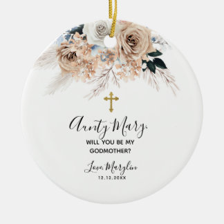 Elegant Blue Boho Floral Keramik Ornament