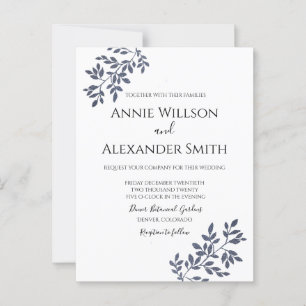 Elegant Blue Botanical Wedding Einladung Postkarte