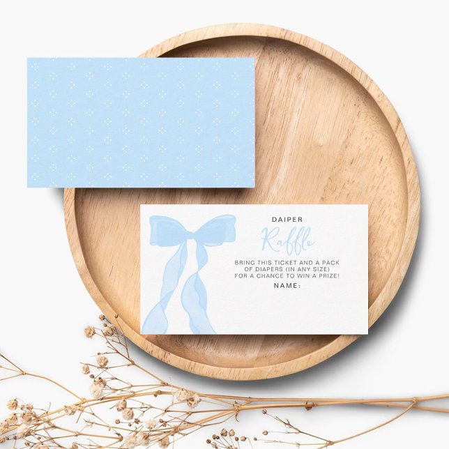 Elegant Blue Bow Baby Shower Diaper Raffle Ticket Begleitkarte (Von Creator hochgeladen)