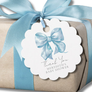 Elegant Blue Bow Baby Shower Geschenkanhänger