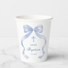 Elegant Blue Bow Baptisse Pappbecher