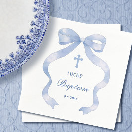 Elegant Blue Bow Baptisse Serviette